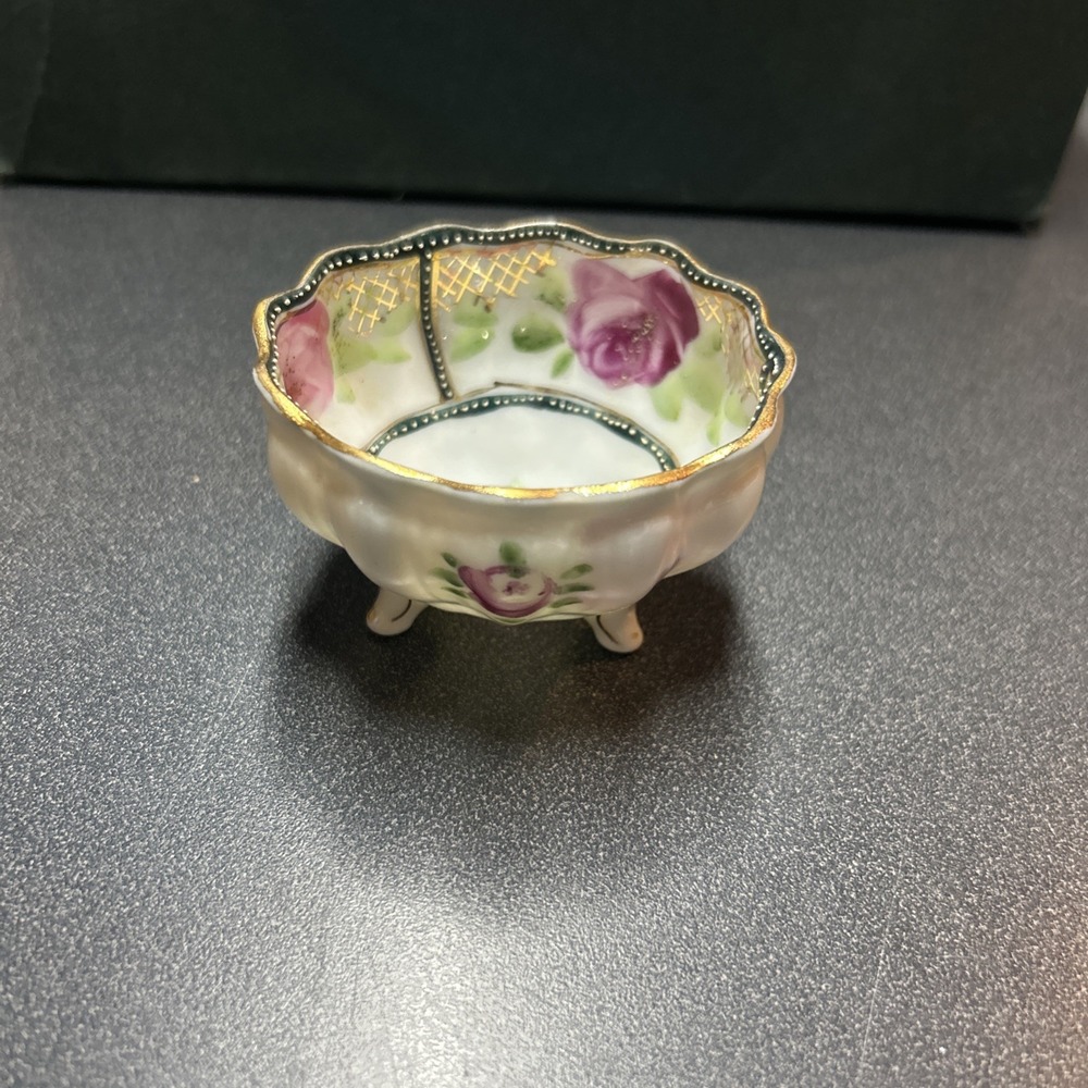 Handpainted NIPPON Porcelain Open Salt Dip Cellar Dish w/Roses